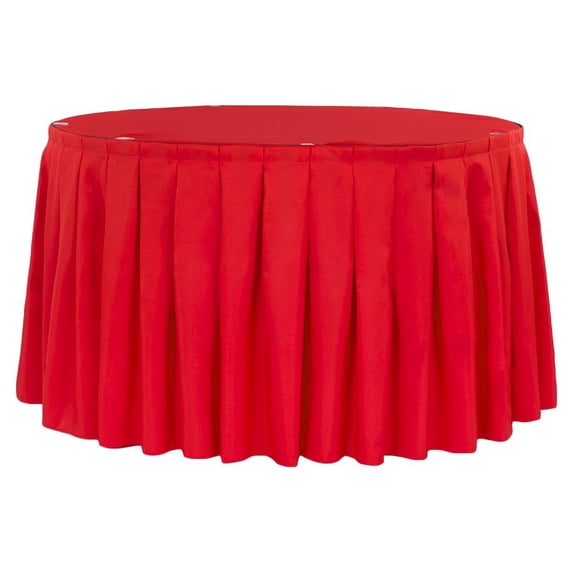 1 Pc, Polyester 17Ft Table Skirt - Red For Weddings, Trade Shows, Showrooms, Events