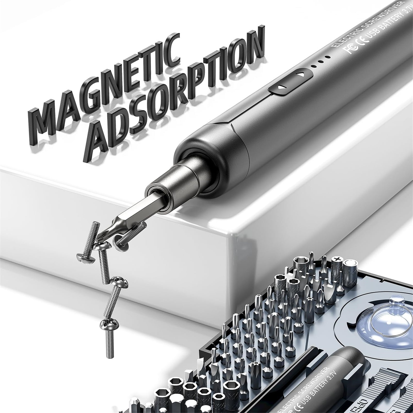 Electric Screwdriver, Precision Screwdriver Set, 88-in-1 Magnetic Bits, Magnetic Storage, 5 Torque Settings, Mini 3.7V Power Screwdriver Repair Tool Kit for PC RC Electronic - GREY