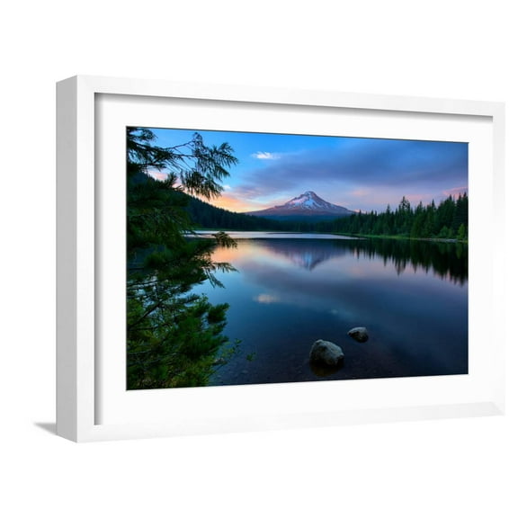 Art.com Day's End at Trillium Lake Reflection, Summer Mount Hood Oregon Photographic Print by Vincent James, White Frame Wall Art, 23" x 17"