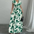 thumbnail image 3 of MORTTIC Women's Floral Print V-Neck Maxi Dress with Elastic Waist Bohemian Summer Casual Long Dress Green，L, 3 of 6