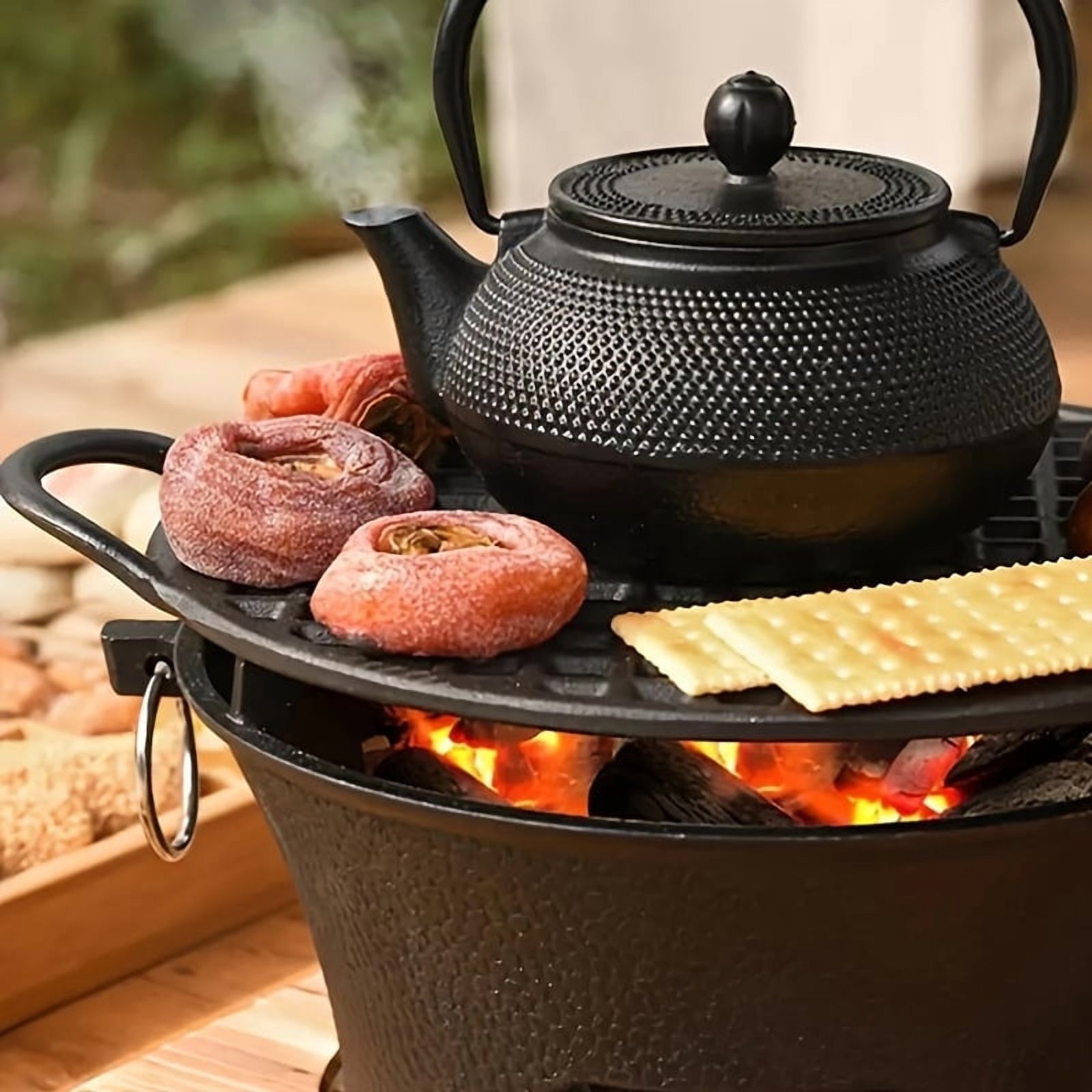 Cast Iron Charcoal Stove - Portable Outdoor Cooking & Heating for Camping, Picnics & BBQ - Durable Rectangular Design with Lid