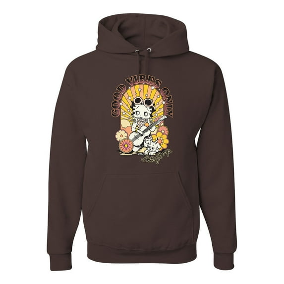 Wild Bobby, Betty Boop Good Vibes Only Betty Boop Unisex Hoodie Sweatshirt, Brown, Small