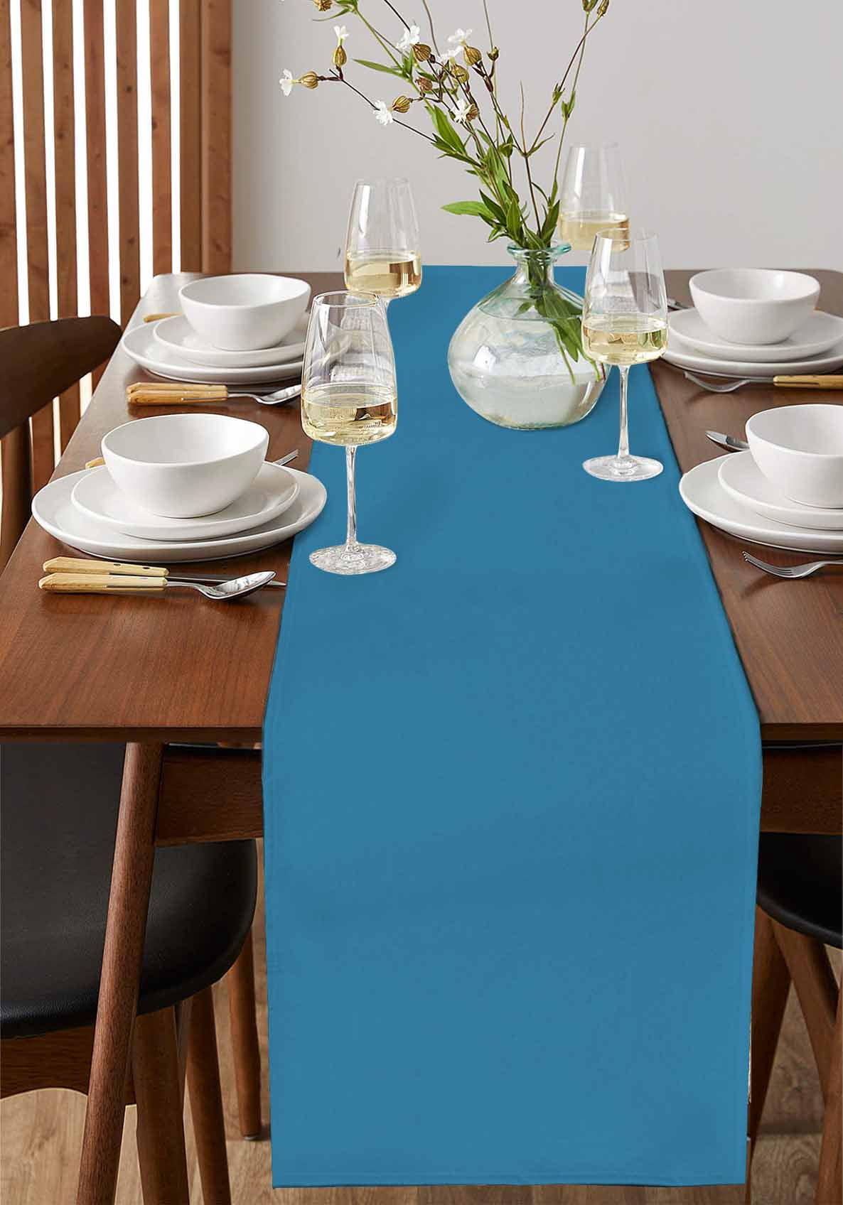 ERUNPONLY Blue Table Runner - 120 Inch Long Modern Pure Wave Ride Cotton and Linen Blended Dress Scarves Farmhouse Table Runner for Kitchen Dining, Coffee Table, 13" x 120"