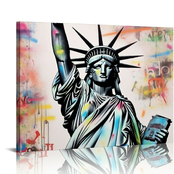 ONETECH  Banksy Wall Art Canvas, Statue of Liberty Picture, Graffiti Poster and Print Modern Pop Street Graffiti Home Decorations Ready to Hang  20x16in