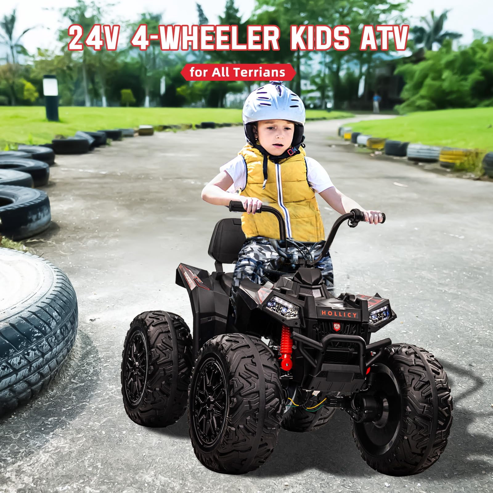 TROPOW Electric Ride On Cars with Remote Control,24V Two-Seater Kids ATV – 4x4 Electric 4-Wheeler Quad Ride-On Car Toy with 4x200W Motors, LED Lights, EVA Tires, Music, and Horn,