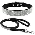 thumbnail image 1 of Adjustable Soft Suede Leather Pet Collar and Leash with Rhinestone Pink XS S M, 1 of 7