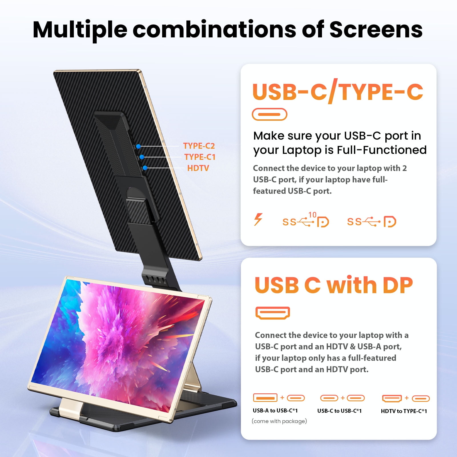 Tlscon 15.6" Laptop Screen Extender, FHD 1080P IPS Triple Portable Laptop Monitor Extender with Hub USB HDMI Plug-Play for Mac, Windows, Chrome, Android, Fits All Laptops