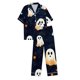 thumbnail image 5 of Pijama de manga corta con cuello vuelto para mujer, con bolsillos y estampado de Halloween, cintura elástica, de poliéster, 5 of 5