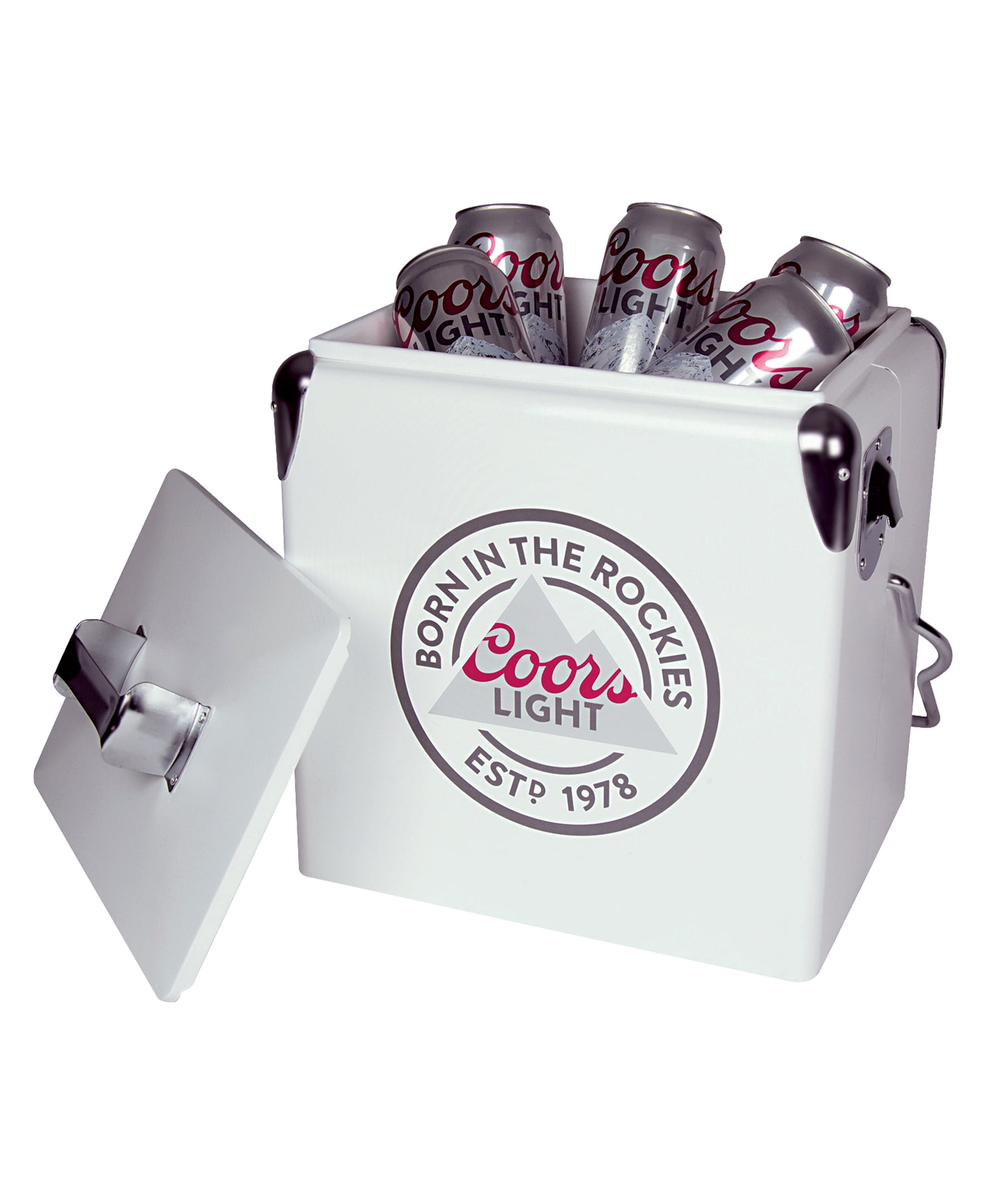 Coors Light Retro Ice Chest Cooler with Bottle Opener 13L (14 qt), White and Silver