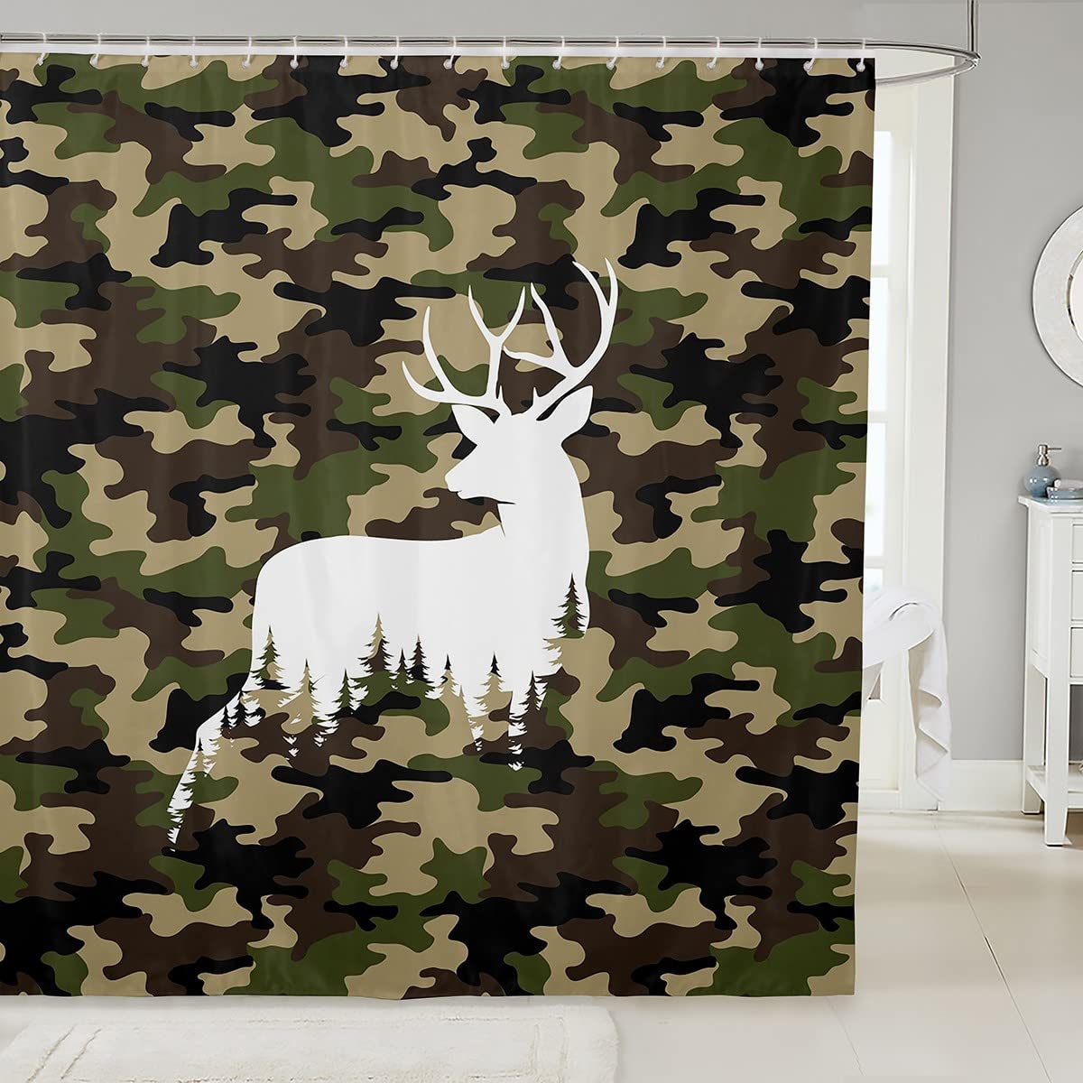 aoselan Camouflage Shower Curtains Green Grey Camo Waterproof Bath