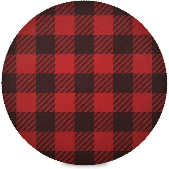 48"X 48" Red and Black Plaid Elastic Fitted Edged Round Tablecloth Fade Resistant Anti-Shrink Table Cloth Washable Table Cover for Banquet Home Indoor or Outdoor