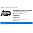 thumbnail image 2 of Right Headlight Assembly - Compatible with 2009 - 2014 Nissan Cube 2010 2011 2012 2013, 2 of 2
