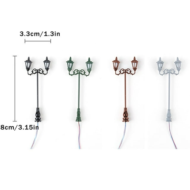 Lampes de Jardin Extérieures à Double Tête Modèle Layout Lights Échelle 1:87 Mini Réverbère Miniature Table de Sable Chemin de Fer Gris (Blanc Chaud)