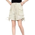thumbnail image 2 of Liyamei Girls Cargo Shorts with High Waist and Wide Leg for Summer Play Size 7-15,Khaki, 2 of 4
