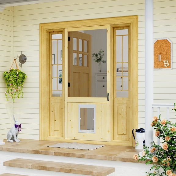 30" x 80" Screen Door Exterior Door Front Door Pine Wood Paintable Anti Insect Animal Kid Friendly