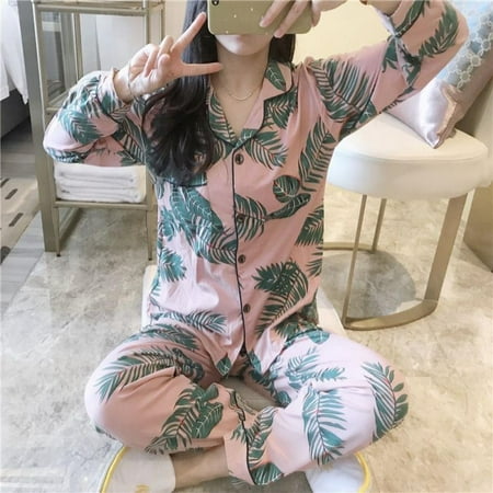 

Women Sleepwear Nightgown Set Pajamas Cartoon Turn-down Neck Plus Size Sleepwear