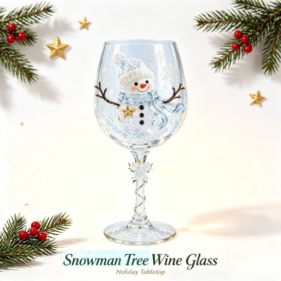 Christmas 3D Wine Glass Collection, Hand Painted 3D Holiday Stem Glassware for Xmas Party Home Table Decor(E)