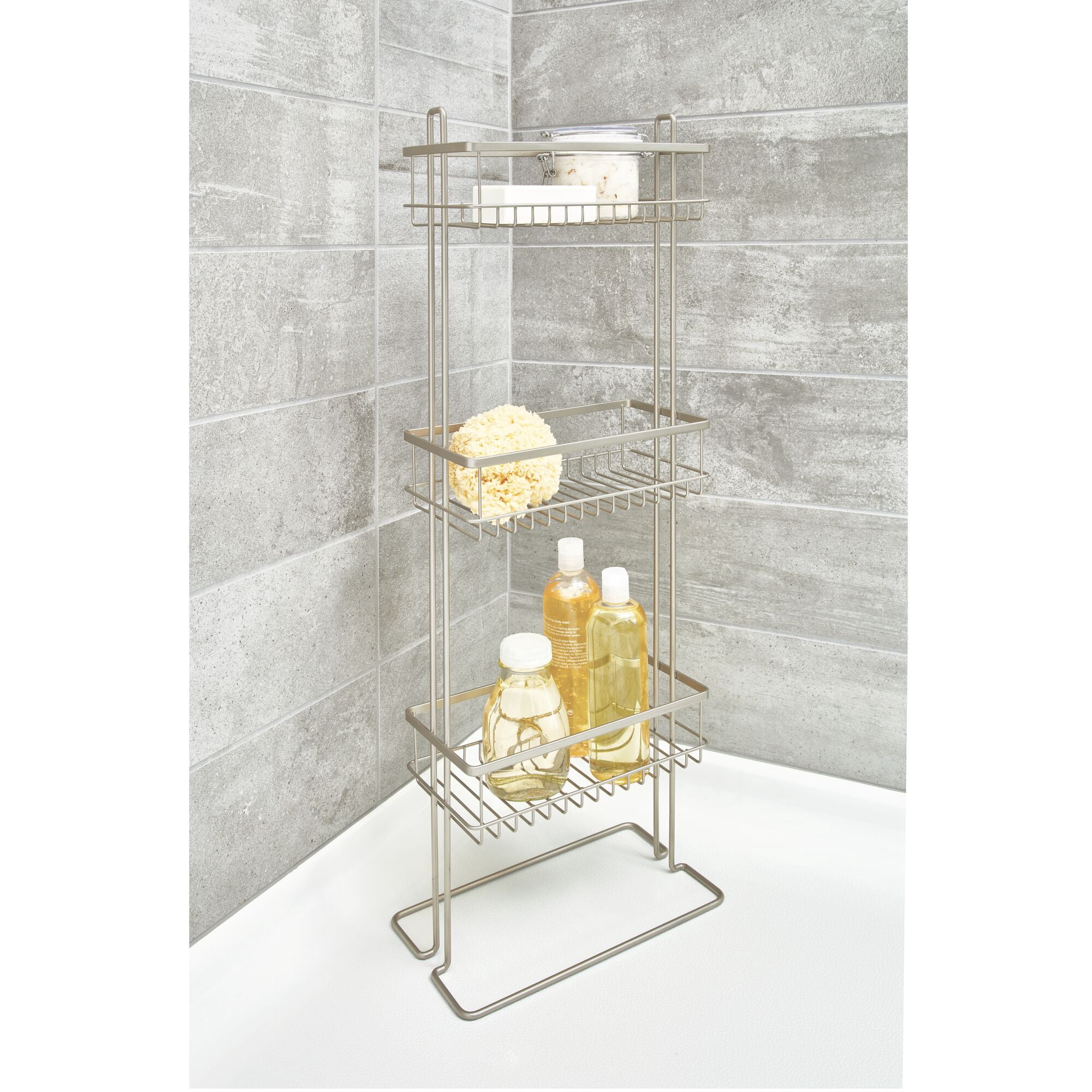 iDesign Everett 3 Tier Shelf Metal Shower Shelf Organizer, Satin
