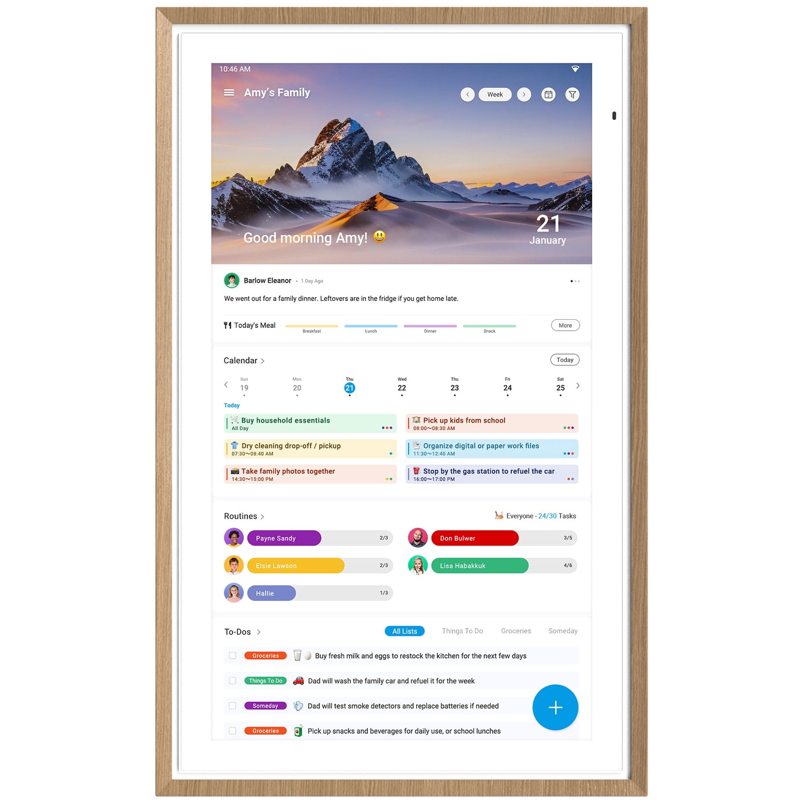 Apolosign 21.5-inch Smart Digital Calendar & Home Hub - Dual-Mode Family Wall Planner, One-Touch Privacy Photo Shield, Auto-Sync Google/iCloud, Meal & Chore Tracker, Message Board, Brown