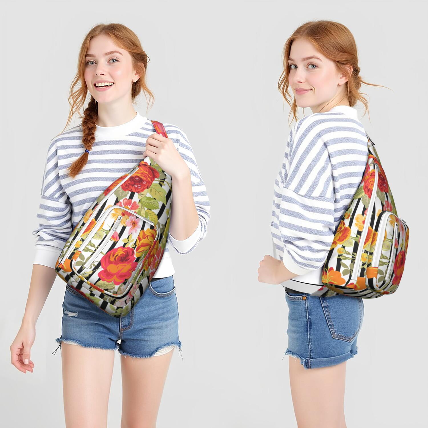 Durable Breathable Sling Bag with Daisy Pattern for Tactical Use