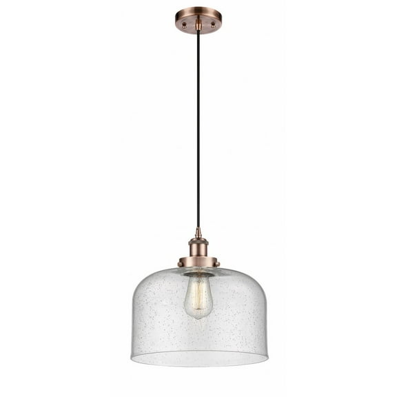 916-1P-AC-G74-L-Innovations Lighting-Bell - 1 Light Cord Hung Mini Pendant In Industrial Style-11.38 Inches Tall and 12 Inches Wide-Antique Copper