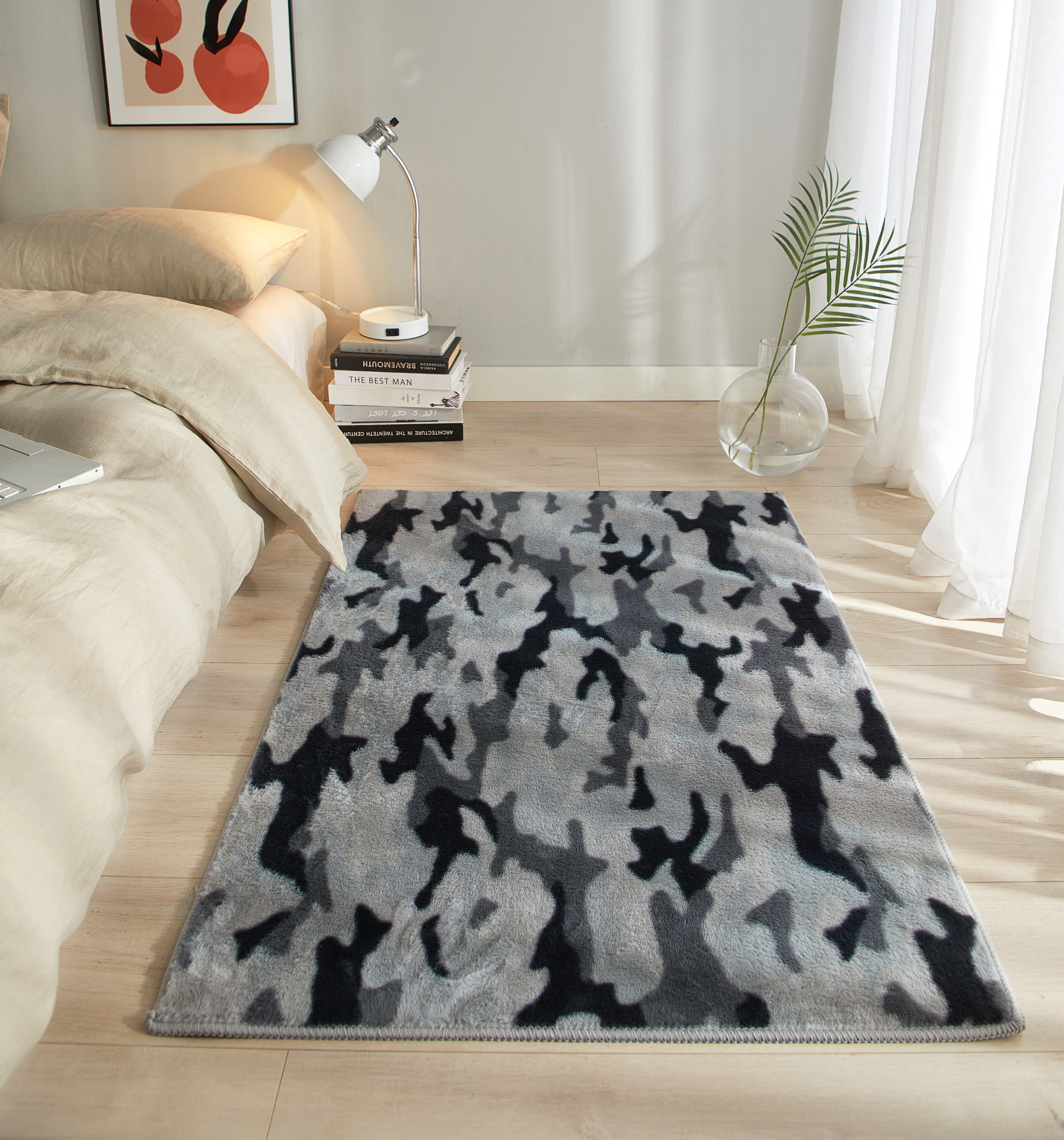 Mainstays Black & Grey Camouflage Rug For Adults, 30"x46"