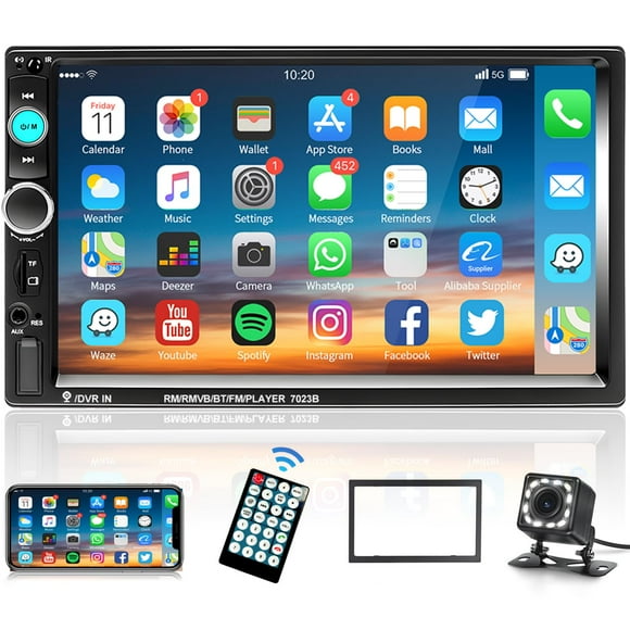 Reproductor MP5 estéreo Podofo 2 Din 7 pulgadas Bluetooth con cámara