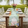 thumbnail image 4 of Cute Easter Bunny Table Runner, Eucalyptus Leaves Colorful Eggs Teal Wooden Cotton Linen Table Runners 108 Inches Long, Dresser Scarf Runner for Dining/Living Room/Kitchen/Square Tables 13''x108'', 4 of 9