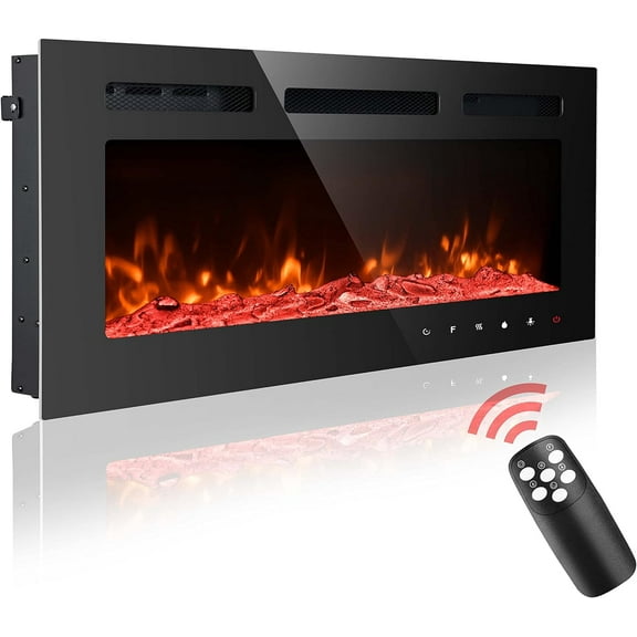PAOLFOX 40 inch Electric Fireplace Inserts, Electric Fireplace Wall Mounted, Led Fireplace, Recessed Fireplace, 12 Flame Colors, Remote Control w/Timer