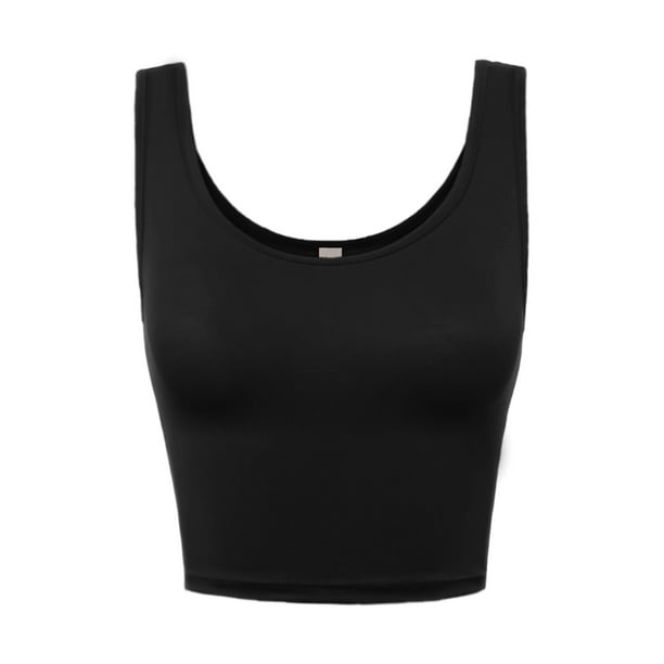 A2y A2y Womens Fitted Rayon Scoop Neck Sleeveless Crop Tank Top Black S 