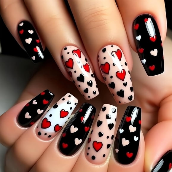 Ataúd largo con forma de corazón, 24 unidades, de Press on Nails, FDSQHSA