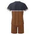 thumbnail image 4 of UVEASISHA Hawaiian Short Sets for Men 2 Piece Vacation Outfits Western Graphic Tee Color Block Tshirts and Short Set Coffee L, 4 of 5