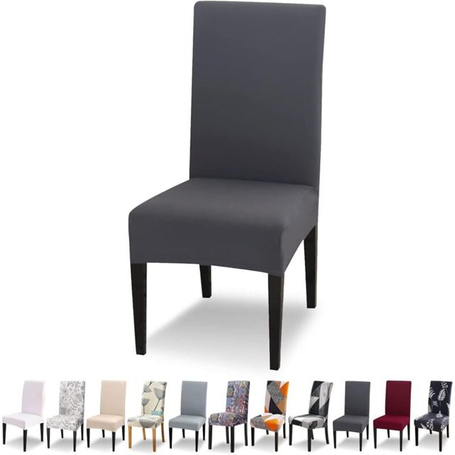 Stretch Chair Covers Set of 6 Universal Dining Room Chair Covers Washable Modern Chair Covers for Dining Room Decor Restaurant Hotel Bouquet,Dark Grey
