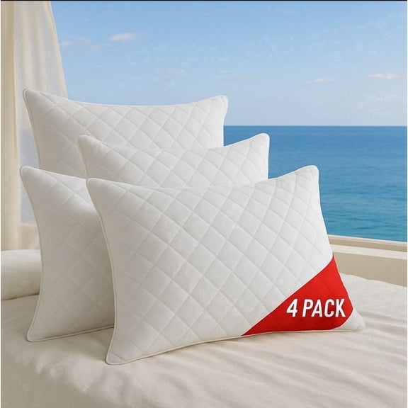 Diamond Bed Pillows, Queen Size Set of 4, Washable Hotel Pillows for Side, Back & Stomach Sleepers