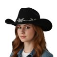 thumbnail image 2 of Vjnyvs Western Cowboy Hat for Men Women Wide Brim Felt Fedora Cowboy Hats with Rhinestone Cowboy Party Decorations, 2 of 7