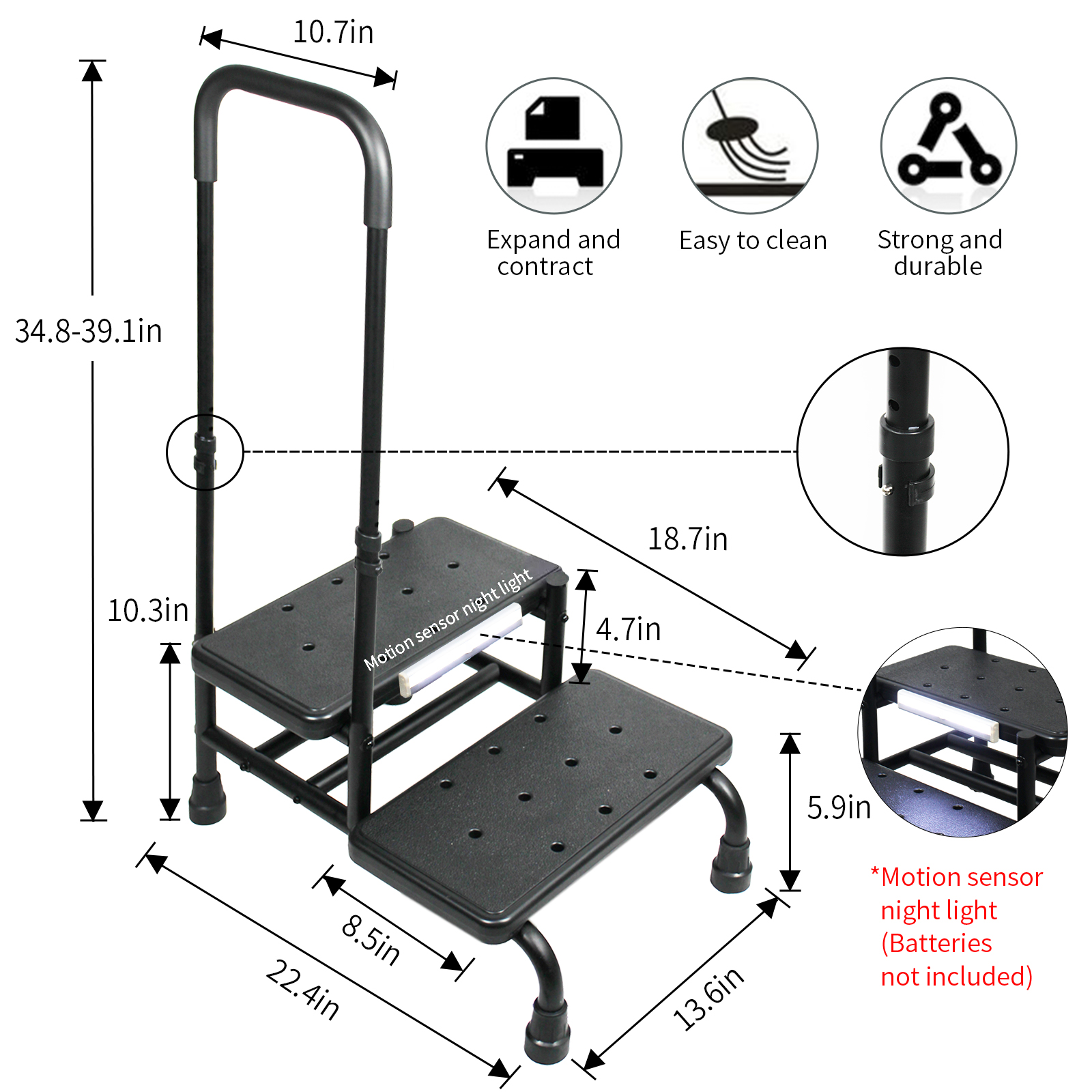 Shyujajie 2-Step Stool with Adjustable Handle, 450 Lb photo 4