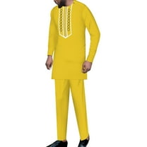 BAZINRICHE African Clothing for Men Long Sleeve Shirt Pants 2 pcs Sets Embroidered Dashiki Outfit Casual African Suits