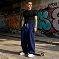 thumbnail image 2 of Evdexr Baggy Sweatpants Mens Wide Leg Drawstring Pants with Pockets Winter Fall Hiking Lounge Trousers Loose Fit Open Bottom Elastic Waist Sweat Pants XL, 2 of 9