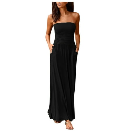 

jsaierl Women s Casual Loose Sleeveless Solid Breast Wrap Floor-Length A-line Dresses for women 2023