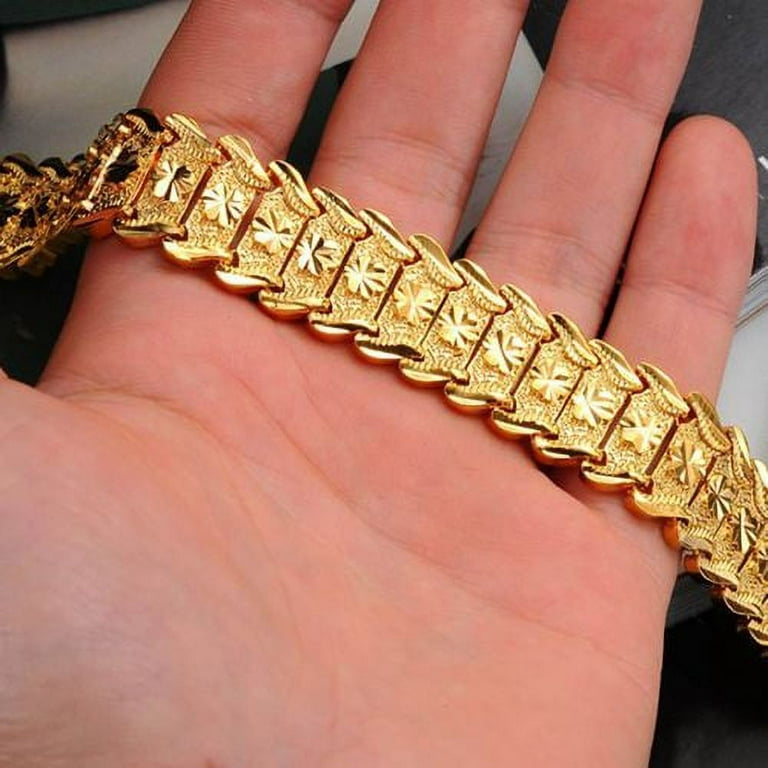 Taicanon Gold Bracelets for Men Fashion Chain 18k Gold Plated Flower Shape  Bracelet Carved Bracelet Bracelets for Men 8.26 inches