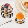 thumbnail image 3 of Yayeee 6 PCS Drink Coasters with Holder Set Woven Absorbent Round Tabletop Hot Pad, Flowers Pattern Style, 3 of 7