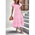 thumbnail image 5 of Women's Summer Short Puff Sleeve Smocked Dress Square Neck Long Dresses, 5 of 6