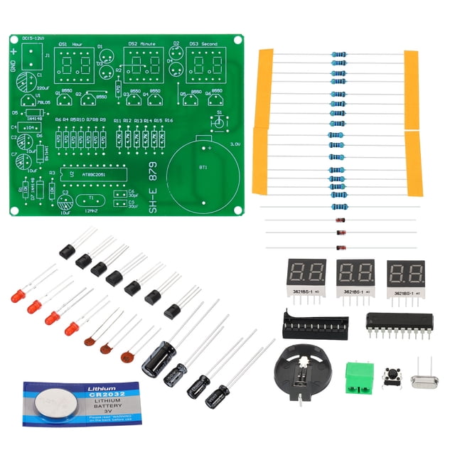 Unique Bargains Soldering Practice Board 1Set Electronics Kit PCB Board DIY Digital Alarm Clock Welding Circuit with Button Cell
