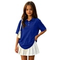 thumbnail image 2 of Polo Shirts for Girls Short Sleeve Collared Shirt Button Down Pique Athletic Tops for School Uniform Kids 5-14 Years Old Blue 130, 2 of 6