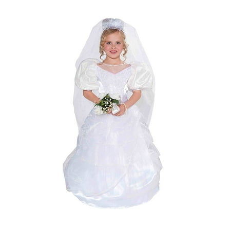 Designer Collection Deluxe Costume Wedding Dress and Veil, Child Medium, White costume gown and headpiece with lace veil By Forum
