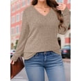 thumbnail image 4 of FlorCurve Plus Size Sweaters for Women V Neck Long Sleeve Pullover Sweaters Casual Solid Tunic Tops, Khaki 3XL, 4 of 6