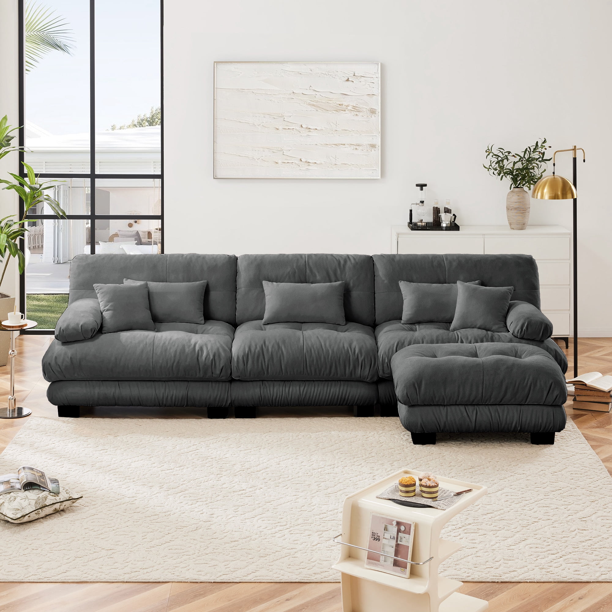 Alvantor 134" Modular Sectional Sofa with Convertible Ottomans, Chenille L-Shaped Cloud Sofa 3 Seat Oversized Couch for Living Room Gray