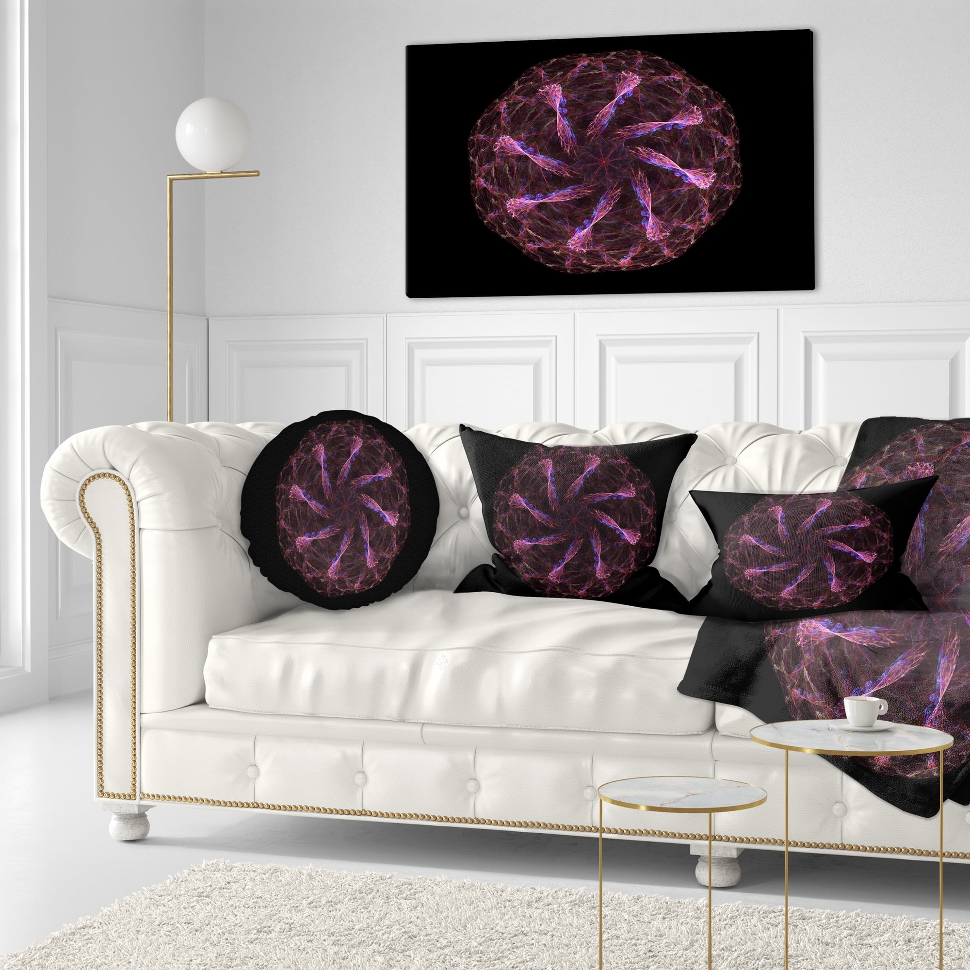 Designart Glowing Purple Radial Fractal Flower Art - Floral Throw Pillow - 12x20