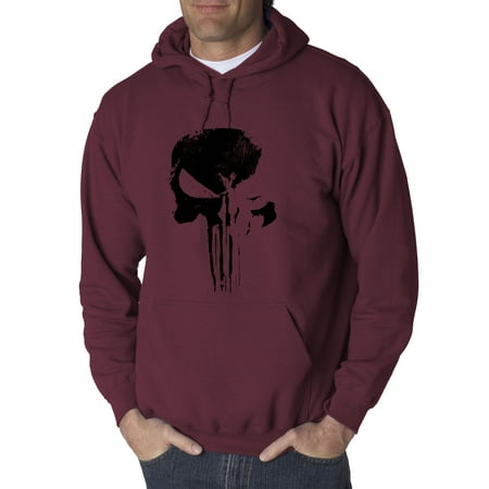 Trendy USA 1153 - Adult Hoodie Daredevil Punisher Skull Blackout Logo Sweatshirt Small Maroon