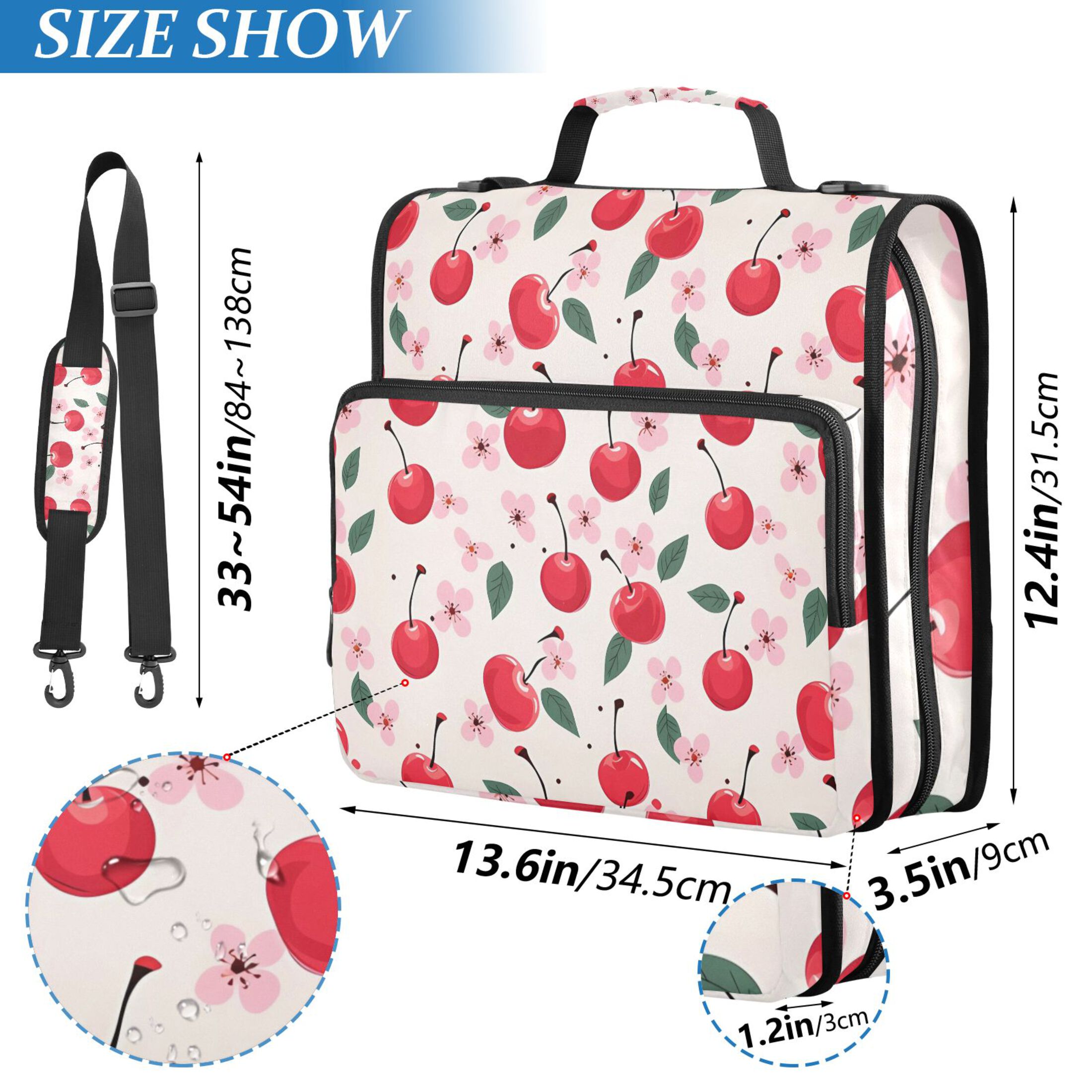 ALAZA Zipper Binder Cherry and Flowers 3 Ring Trapper Keeper File Folder Organizer Bag